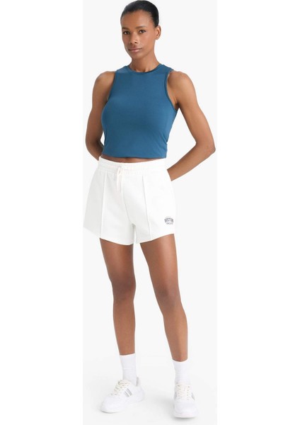 Fit Esnek Belli Beyaz Sporcu ŞORT F3266AX25SM