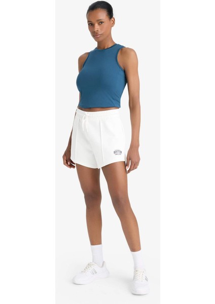 Fit Esnek Belli Beyaz Sporcu ŞORT F3266AX25SM