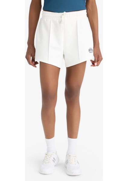 Fit Esnek Belli Beyaz Sporcu ŞORT F3266AX25SM