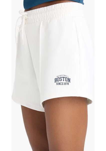 Fit Esnek Belli Beyaz Sporcu ŞORT F3266AX25SM