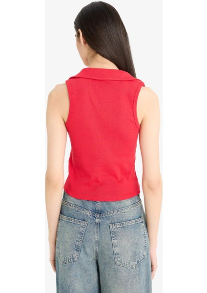 Slim Fit Dar Kesim Polo Yaka Ribana Kırmızı Atlet F4433AX25SM