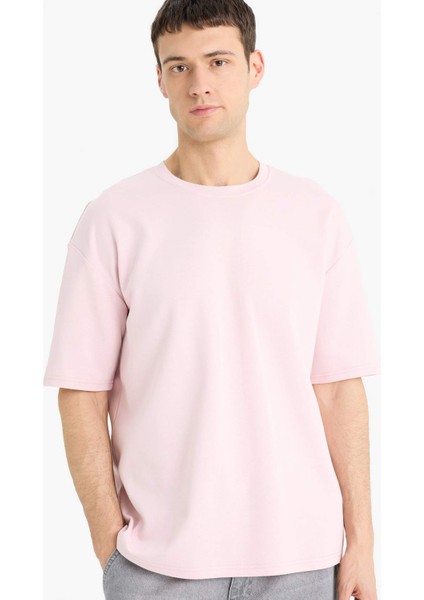 Oversize Geniş Kalıp Bisiklet Yaka Basic Düz Kısa Kollu Tişört E9798AX25SP