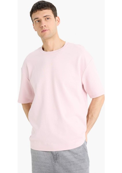 Oversize Geniş Kalıp Bisiklet Yaka Basic Düz Kısa Kollu Tişört E9798AX25SP