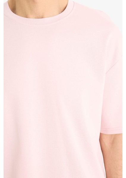 Oversize Geniş Kalıp Bisiklet Yaka Basic Düz Kısa Kollu Tişört E9798AX25SP