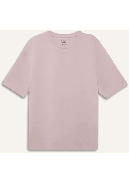 Oversize Geniş Kalıp Bisiklet Yaka Basic Düz Kısa Kollu Tişört E9798AX25SP