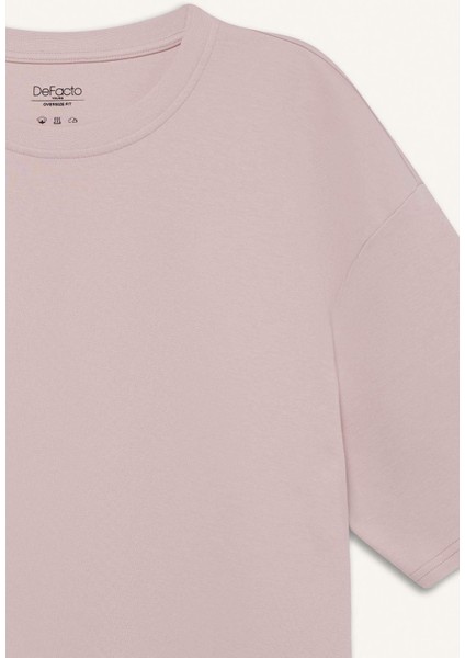 Oversize Geniş Kalıp Bisiklet Yaka Basic Düz Kısa Kollu Tişört E9798AX25SP