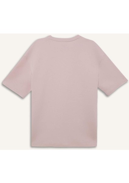 Oversize Geniş Kalıp Bisiklet Yaka Basic Düz Kısa Kollu Tişört E9798AX25SP