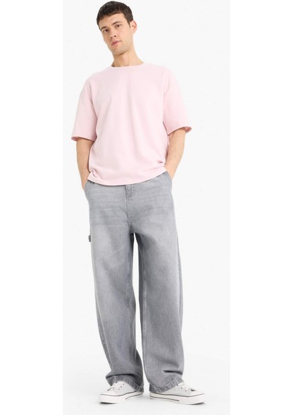 Oversize Geniş Kalıp Bisiklet Yaka Basic Düz Kısa Kollu Tişört E9798AX25SP