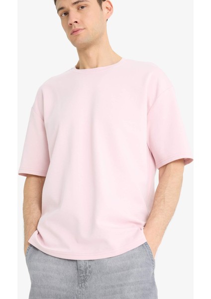 Oversize Geniş Kalıp Bisiklet Yaka Basic Düz Kısa Kollu Tişört E9798AX25SP