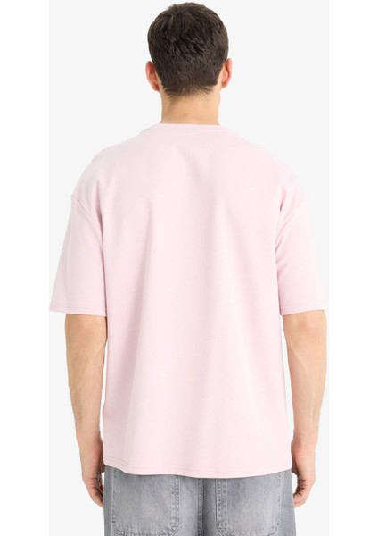 Oversize Geniş Kalıp Bisiklet Yaka Basic Düz Kısa Kollu Tişört E9798AX25SP