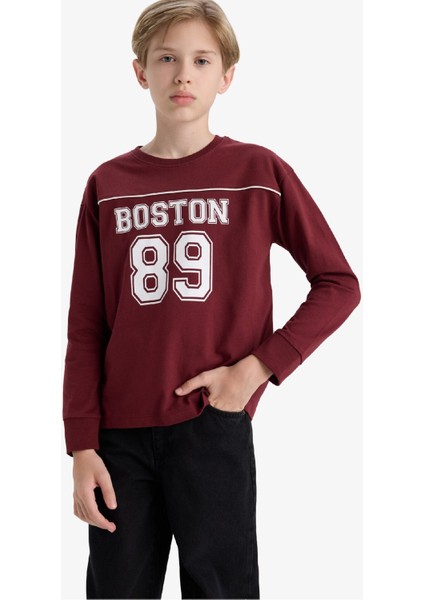 Erkek Çocuk Bisiklet Yaka Baskılı Uzun Kollu Okul Tişörtü F2708A825AU