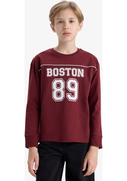 Erkek Çocuk Bisiklet Yaka Baskılı Uzun Kollu Okul Tişörtü F2708A825AU