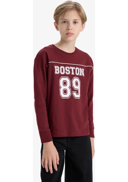 Erkek Çocuk Bisiklet Yaka Baskılı Uzun Kollu Okul Tişörtü F2708A825AU