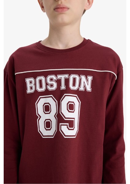 Erkek Çocuk Bisiklet Yaka Baskılı Uzun Kollu Okul Tişörtü F2708A825AU