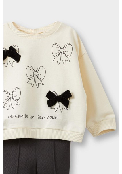 Kız Bebek 2'li Takım Baskılı Sweatshirt İspanyol Paça Tayt