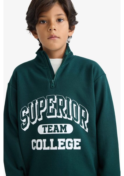 Erkek Çocuk Dik Yaka Fermuarlı Baskılı Okul Sweatshirt F2710A825AU