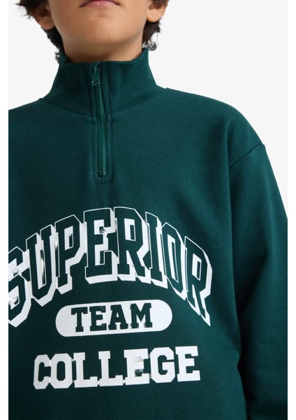 Erkek Çocuk Dik Yaka Fermuarlı Baskılı Okul Sweatshirt F2710A825AU