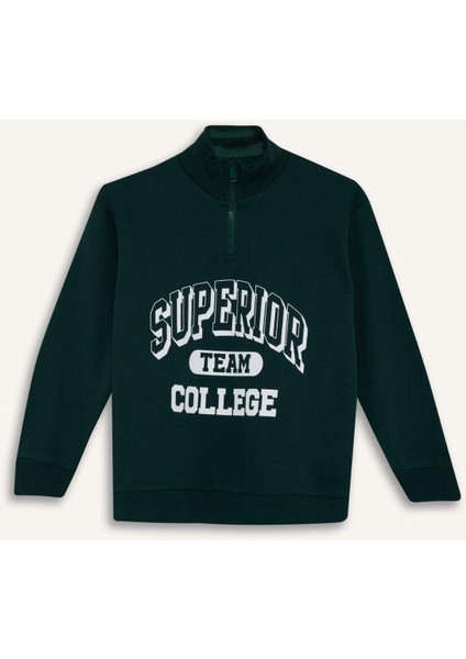 Erkek Çocuk Dik Yaka Fermuarlı Baskılı Okul Sweatshirt F2710A825AU