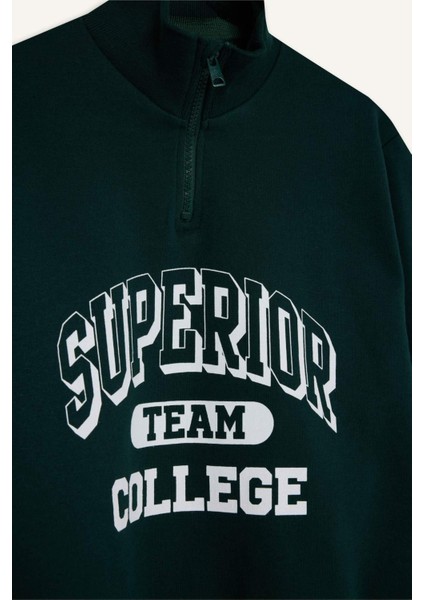 Erkek Çocuk Dik Yaka Fermuarlı Baskılı Okul Sweatshirt F2710A825AU