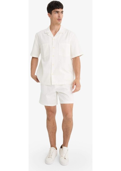 %100 Pamuk Yazlık Relax Fit Rahat Beyaz Jean Bermuda Şort Z4460AZ25SM