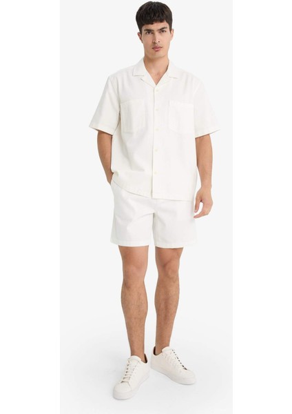 %100 Pamuk Yazlık Relax Fit Rahat Beyaz Jean Bermuda Şort Z4460AZ25SM