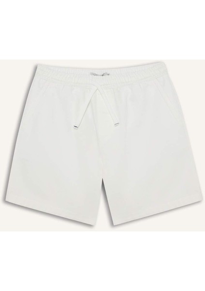 %100 Pamuk Yazlık Relax Fit Rahat Beyaz Jean Bermuda Şort Z4460AZ25SM