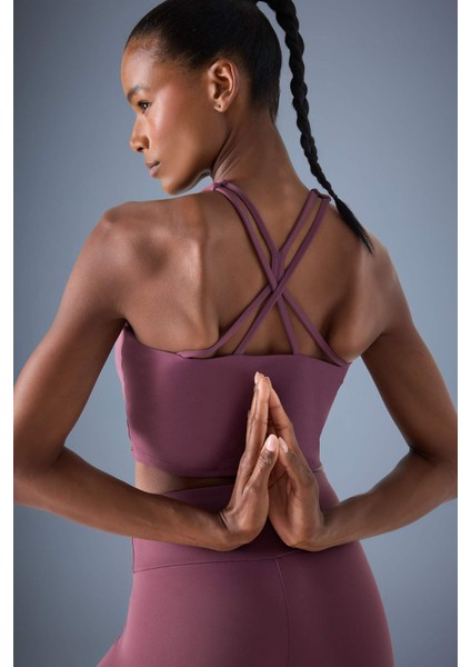 Fit Bisiklet Yaka Pedli İç Göstermez Esnek Kumaş Uzun Sporcu Sütyeni F4944AX25AU