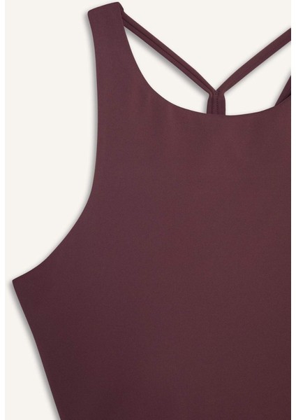 Fit Bisiklet Yaka Pedli İç Göstermez Esnek Kumaş Uzun Sporcu Sütyeni F4944AX25AU