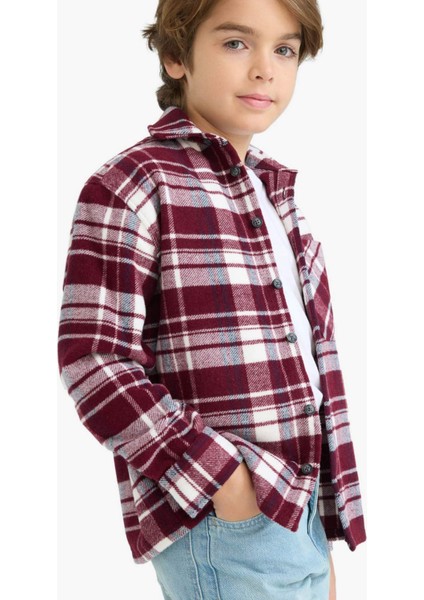 Erkek Çocuk Oversize Geniş Kalıp Polo Yaka Kareli Uzun Kollu Gömlek F1435A825AU