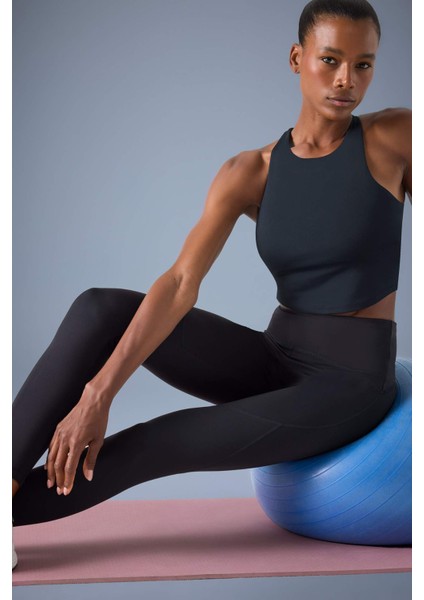 Fit Bisiklet Yaka Pedli İç Göstermez Esnek Kumaş Uzun Sporcu Sütyeni F4944AX25AU