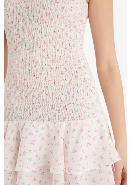 Fitted Straplez Çiçekli Gipeli Mini Yazlık Elbise F5115AX25SM