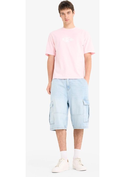 %100 Pamuk Kargo Fit Jean Bermuda Şort F4219AX25SM