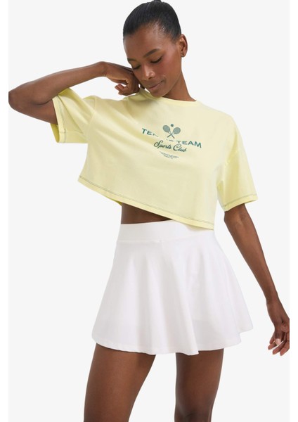 Oversize Geniş Kalıp Bisiklet Yaka Sporcu Kısa Kollu Tişört E3597AX25SM