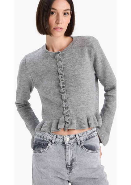 Regular Fit Bisiklet Yaka Triko Hırka