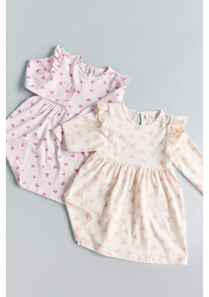 Kız Bebek Kalp Baskılı Uzun Kollu Elbise F4548A525AU