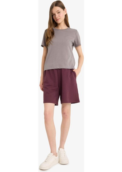 Coool Beli Lastikli Cepli Bordo Bermuda Şort F5188AX25SM
