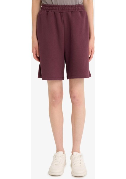 Coool Beli Lastikli Cepli Bordo Bermuda Şort F5188AX25SM