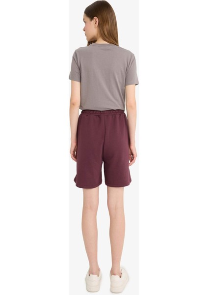 Coool Beli Lastikli Cepli Bordo Bermuda Şort F5188AX25SM