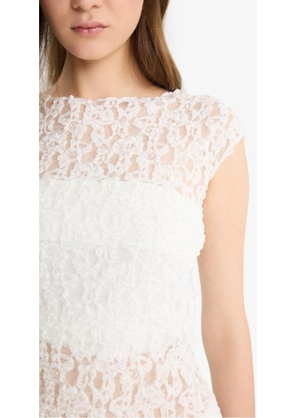 Fitted Yuvarlak Yaka Dantel Kısa Kollu Bluz F5197AX25HS