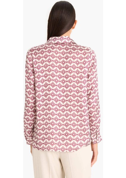 Regular Fit Desenli Saten Uzun Kollu Gömlek