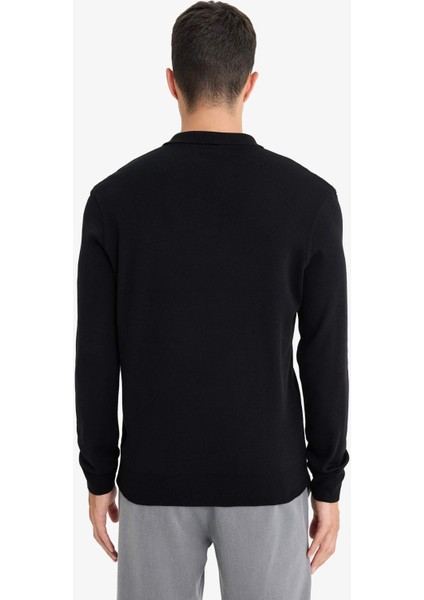 Standart Fit Polo Yaka Düğmeli Triko Kazak B9713AX25AU