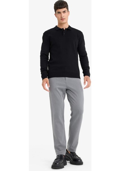 Standart Fit Polo Yaka Düğmeli Triko Kazak B9713AX25AU