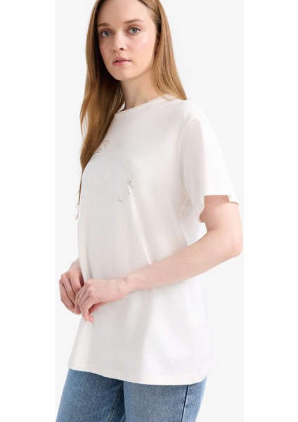 Regular Fit Bisiklet Yaka Baskılı Kısa Kollu Tişört Tunik F5124AX25SM