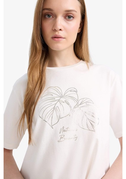 Regular Fit Bisiklet Yaka Baskılı Kısa Kollu Tişört Tunik F5124AX25SM