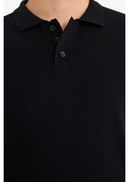 Standart Fit Polo Yaka Düğmeli Triko Kazak B9713AX25AU