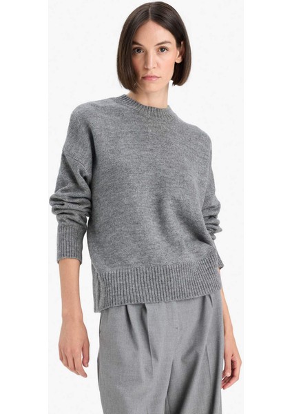 Oversize Geniş Kalıp Bisiklet Yaka Triko Kazak F3895AX25WN