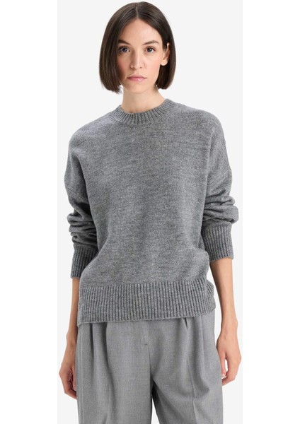 Oversize Geniş Kalıp Bisiklet Yaka Triko Kazak F3895AX25WN