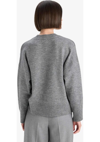 Oversize Geniş Kalıp Bisiklet Yaka Triko Kazak F3895AX25WN