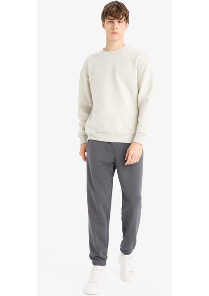 Boxy Fit Bisiklet Yaka İçi Yumuşak Tüylü Baskılı Sweatshirt X8282AZ25AU