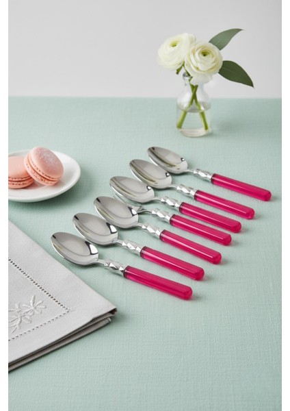 6’lı Paslanmaz Çelik Pembe Tatlı Kaşığı Seti